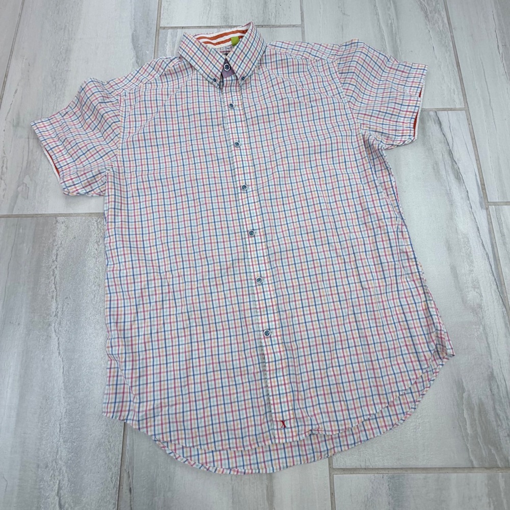 Robert Graham X Mens Large Tailored Fit Plaid Short Sleeve Button Down Shirt